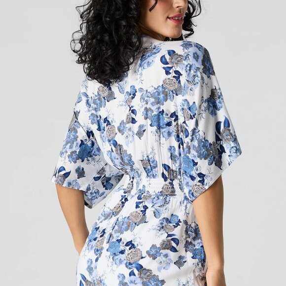 Floral Print Front Tie Cut Out Romper - Picture 2 of 9